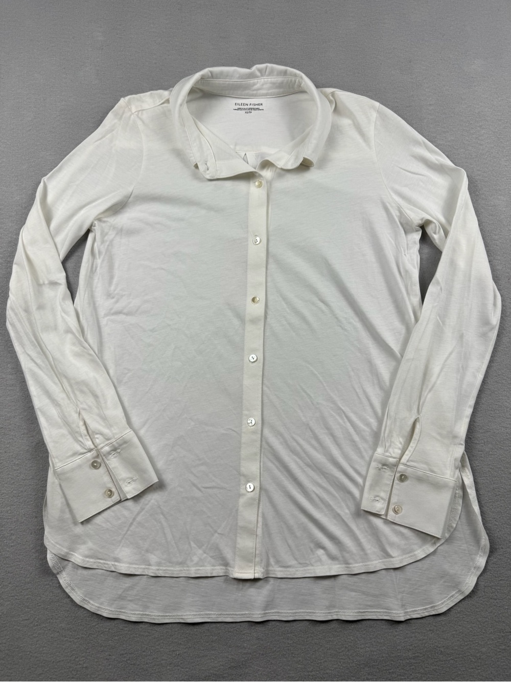 EILEEN FISHER Top XS Organic Cotton Jersey Shirt Button Up Long Sleeve White